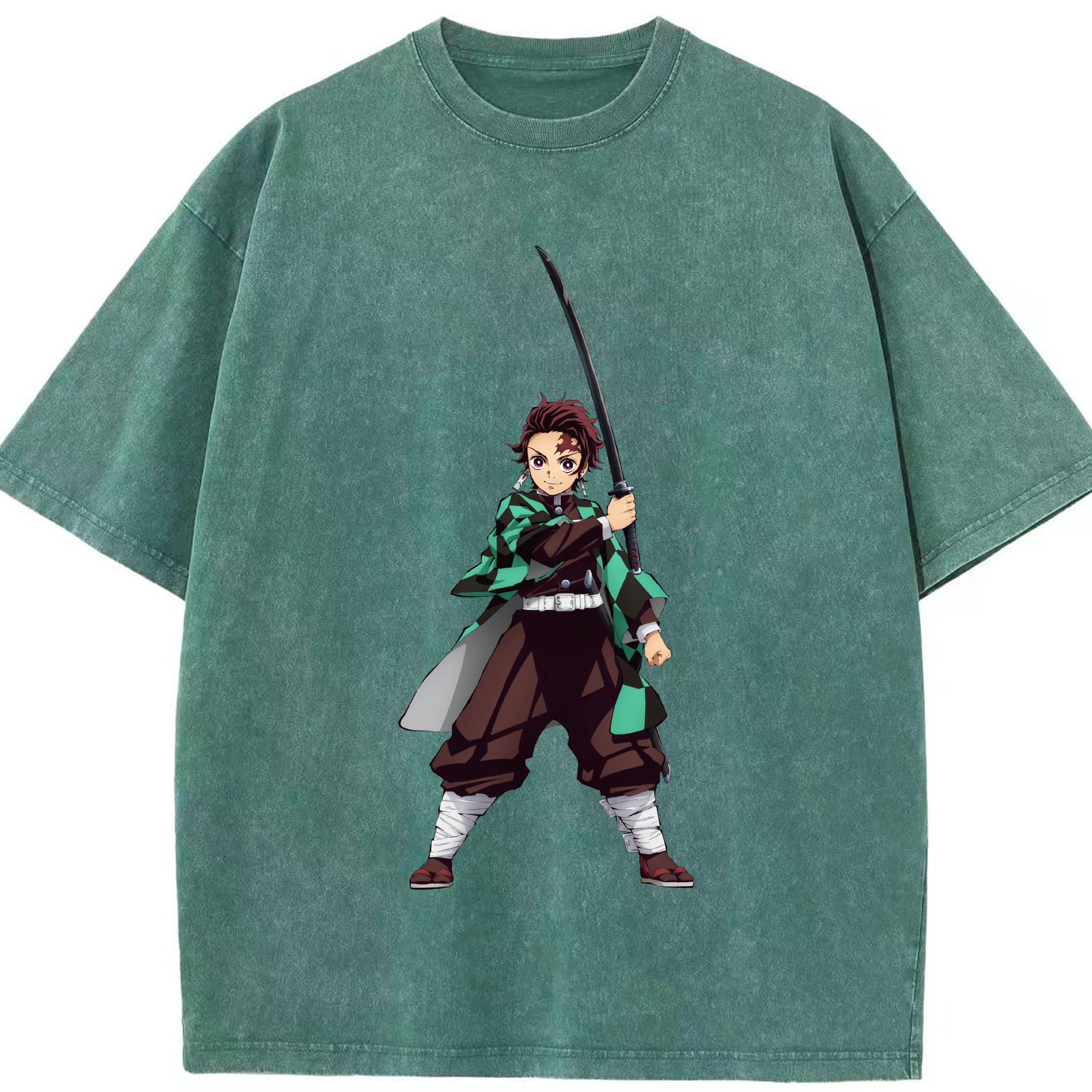 （画像用） 鬼滅の刃 竈門 炭治郎／かまど たんじろう Kamado Tanjirou 綿100% ヴィンテージ風 半袖Tシャツ（フロントプリント）